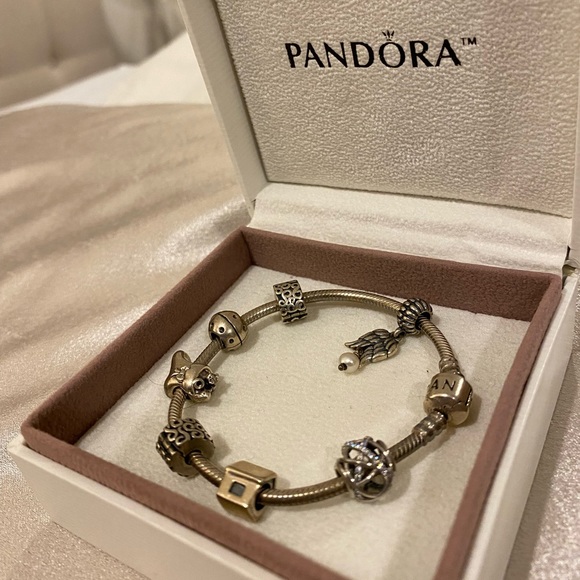 Classic Pandora Charm Bracelet with 7 Charms - Picture 1 of 2